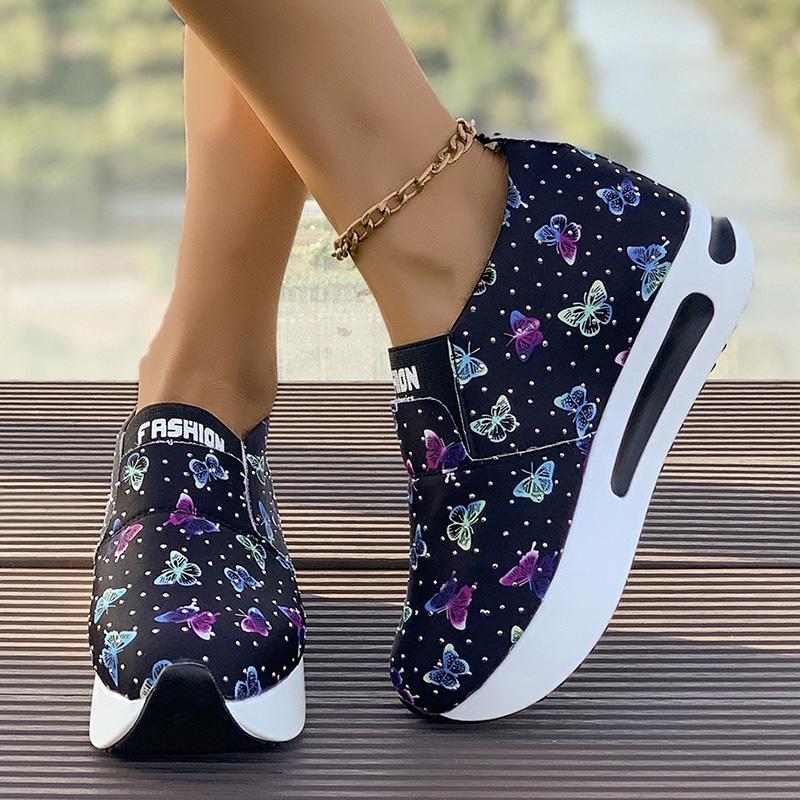 Fashion Butterfly Print Platform Sneakers Women Lightweight Slip On Walking Shoes Woman Thick Sole Non Slip Casual Sports Shoes