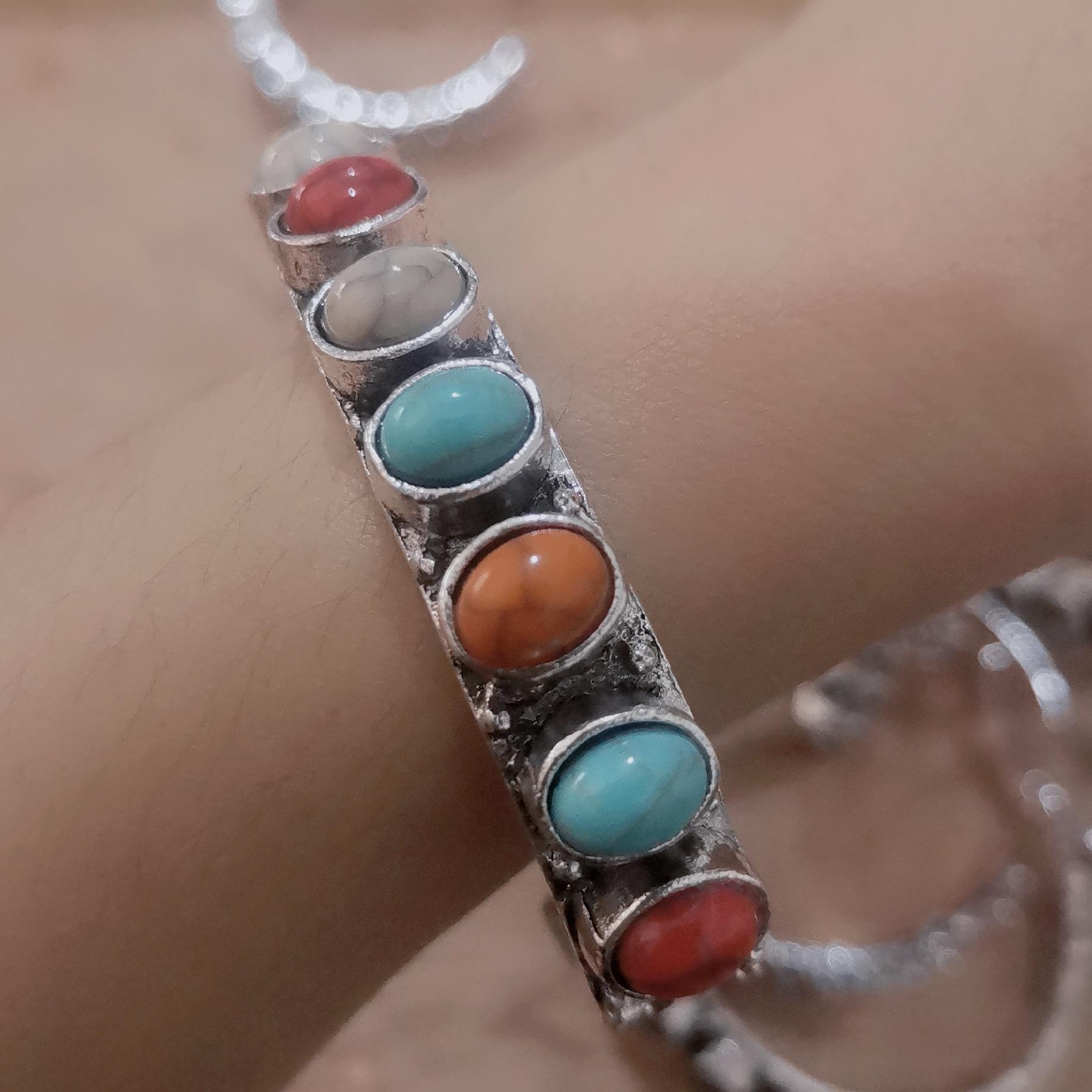 

Открытый браслет из богемской бирюзы, браслет в стиле ретро с ближневосточным узором, женский