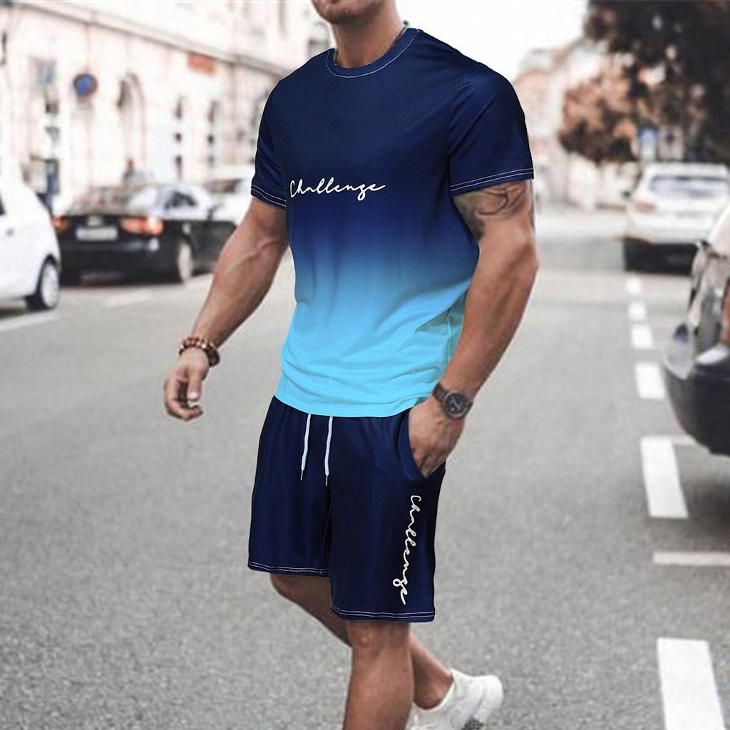 Men's Color Block T-Shirt And Shorts Set