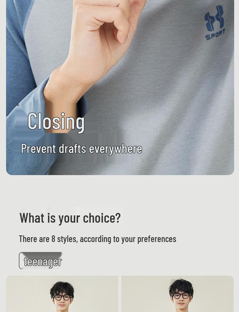 Teen Boys' Warm Cotton Wool Underwear Set - Autumn/Winter Base Layer Top & Trousers