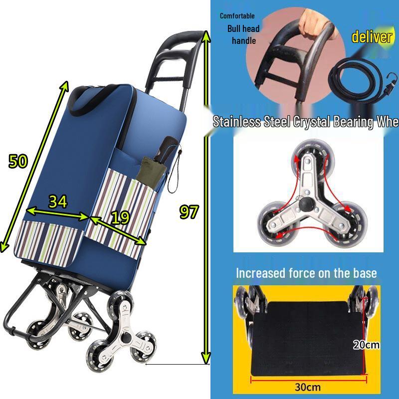 Three-Wheeled Foldable Shopping Cart with Chair, Stair-Climbing Handcart for Elderly, Ideal for Supermarket and Vegetables.