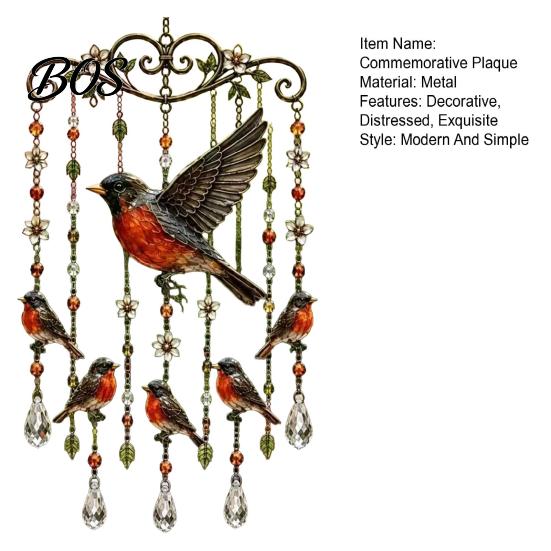 Soothing Garden Decor Graceful Bird Wind Chimes, Chimes for Outside, Metal Imitation Stained Glass Hanging Suncatchers with Crystal Pendants