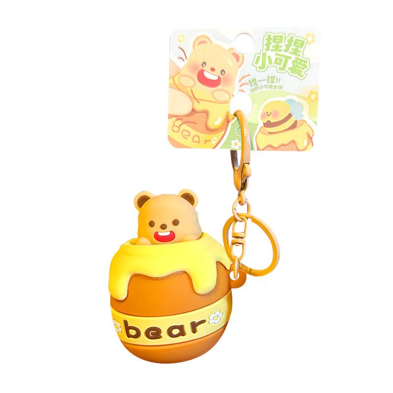 Cute Pinch Stump, Keychain Pinch Ejection Bear Cartoon Doll, Decompress Cute Car Key Chain