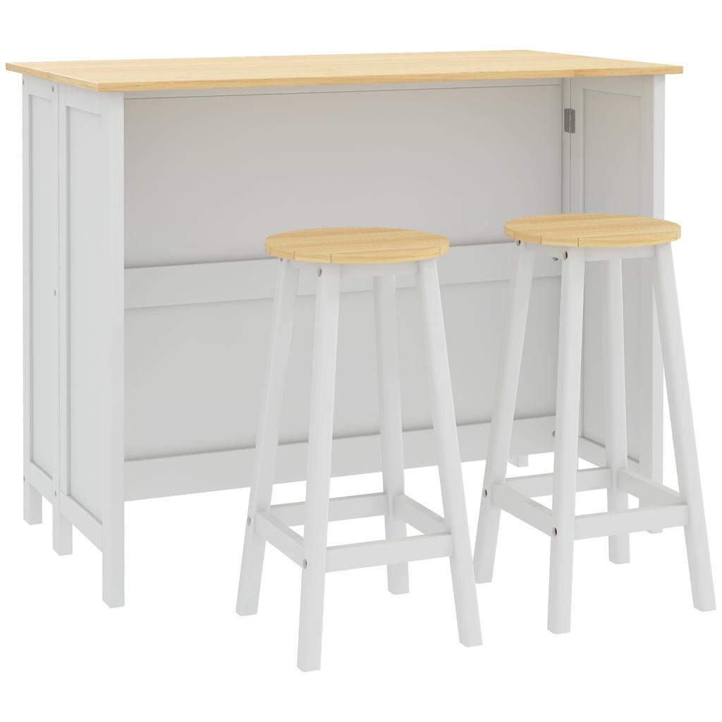 Kitchen island trolley with 2 stools drop-leaf worktop 2 cupboards with 4 doors modern design white