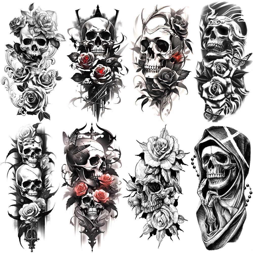 Small full arm XQB set skull 8 sheets water transfer print disposable temporary party simulation pattern Amy tattoo sticker 114*210mm