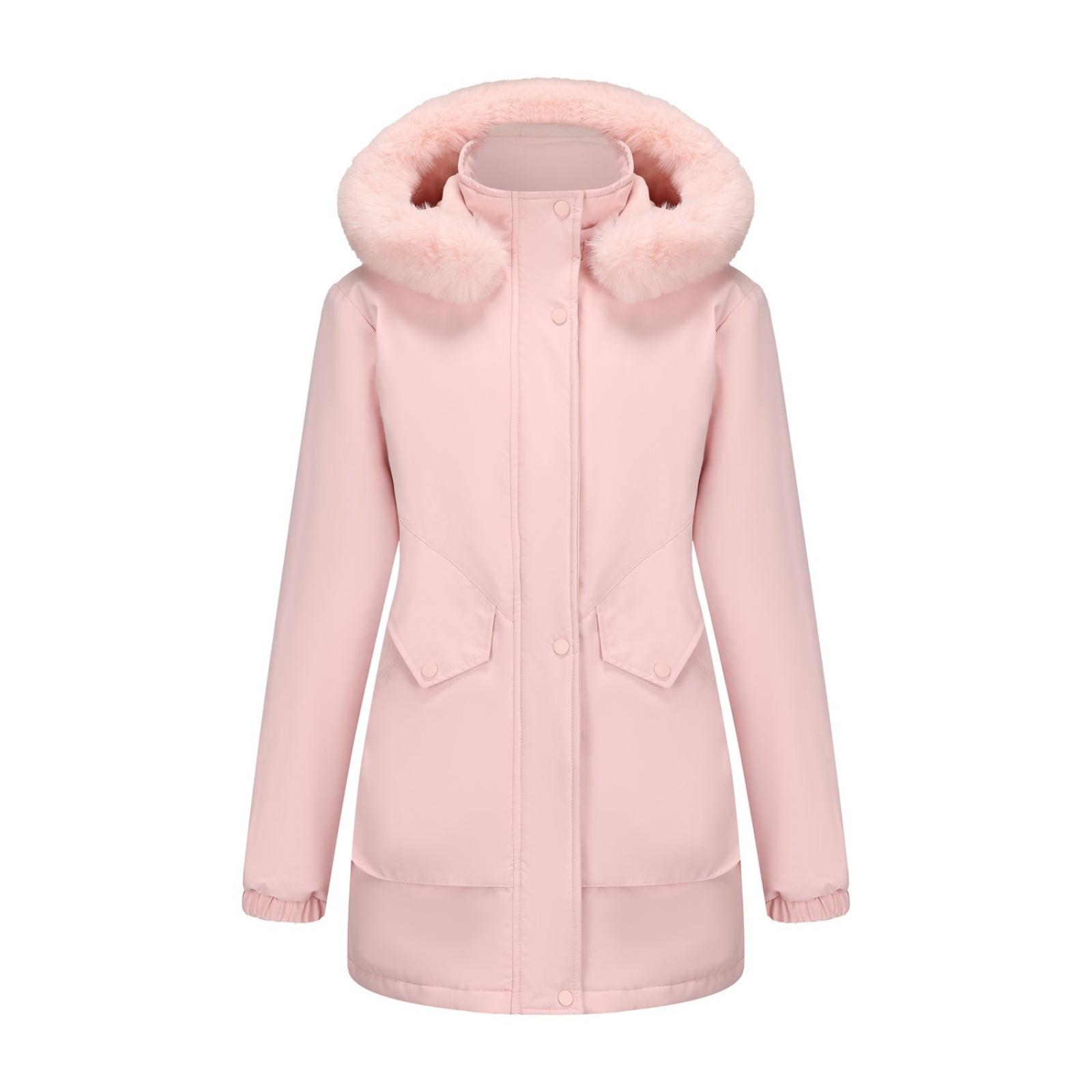 

Women s Casual, Stylish, Detachable Hood, Windproof, Warm Hiking Jacket, Windproof Coat, Cotton Coat XXXL рожевий