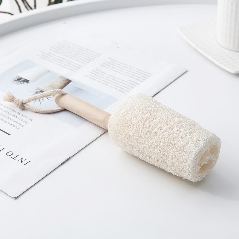 Kitchen Cleaning Luffa Brush, with Rope, Wooden Handle, Dishwasher Brush, Environmentally Friendly, Luffa Pulp, Non Stick Oil, Cleaning Brush,
