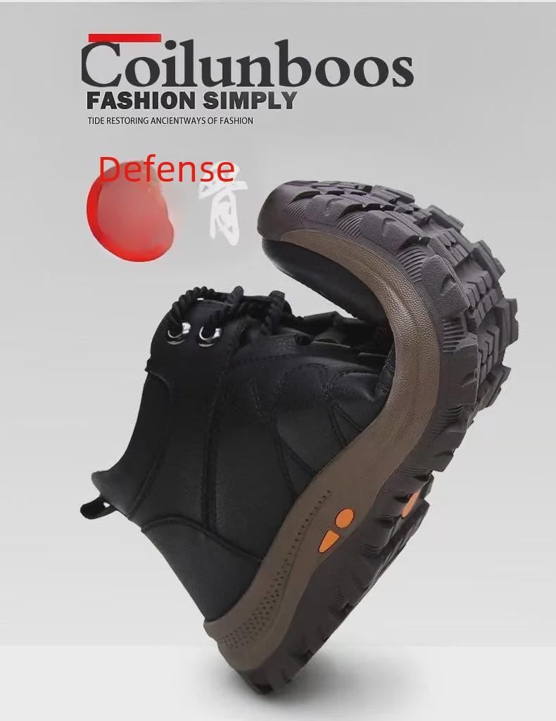 Men's Casual High-Top Leather Winter Shoes - Non-Slip, Warm, Plus Velvet, Ideal for Middle-Aged and Elderly