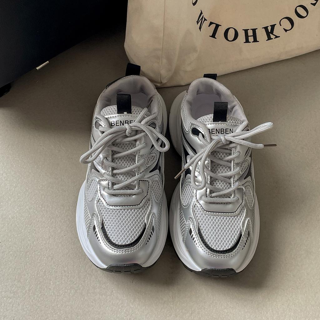 Queen Fan American Retro Silver Platform Dad Shoes Women's 2025 New Summer Thin Height-increasing Casual Sports Shoes