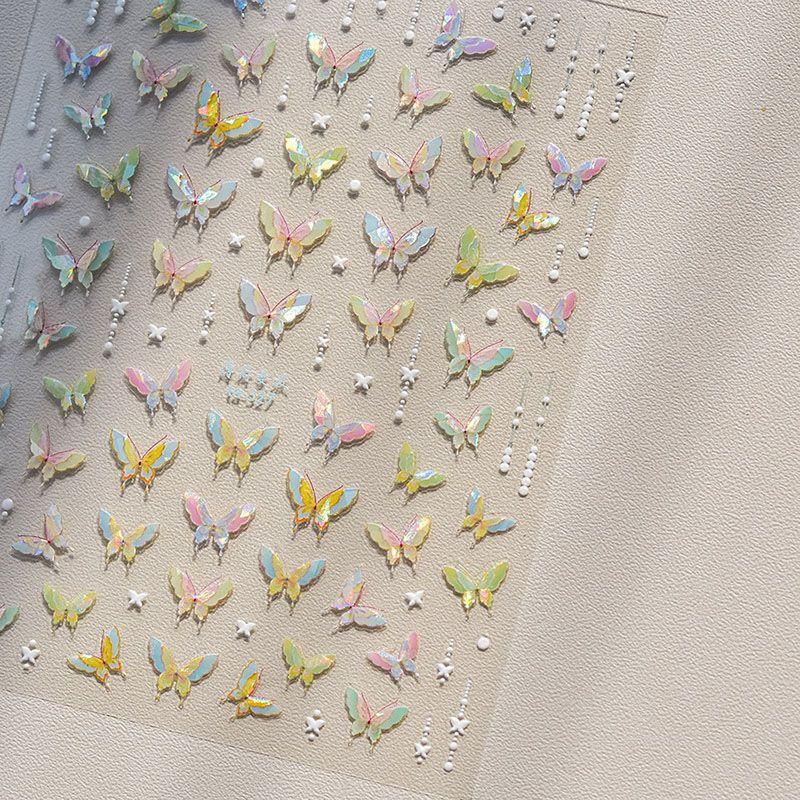 

Shell Light Fairy Butterfly Nail Stickers Tomoni Relief Adhesive Dopamine Colorful Nail Stickers Decorations Mint Mambo 327((Shell light))
