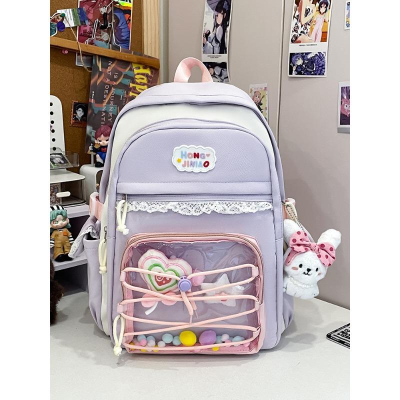 The new schoolbag is fresh and sweet, candy-colored backpack, lightweight spring outing for junior high school students, and large-capacity backpack.