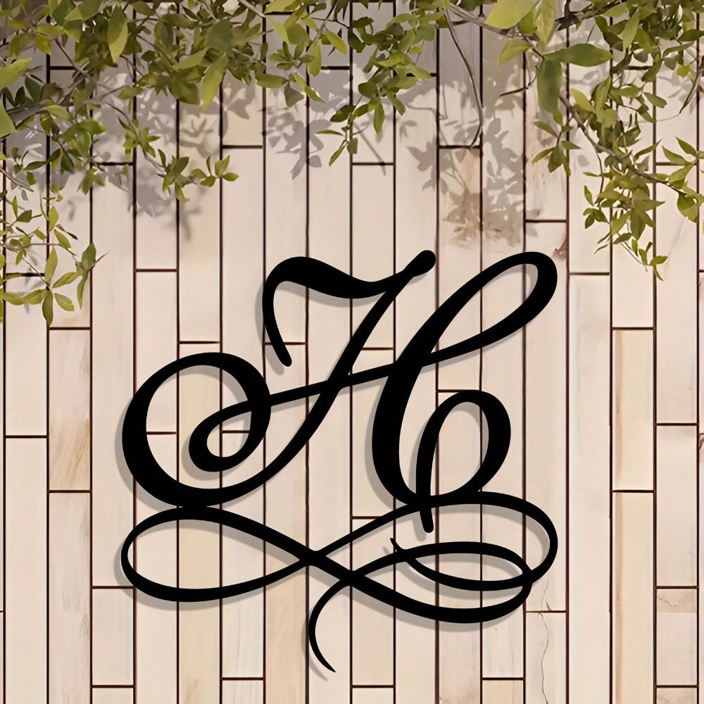 Monogram H Letter Metal Wall Art Cursive Iron Design Outdoor Indoor Decor