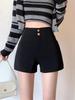 Women's High Waist Black Velvet A-Line Shorts with Elastic Slim Fit for Autumn
