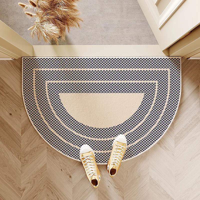 Line Cream Style Semi-Circular Carpet, Durable And Easy To Clean, Entrance Mat, Bathroom Door Mat, Home Decoration