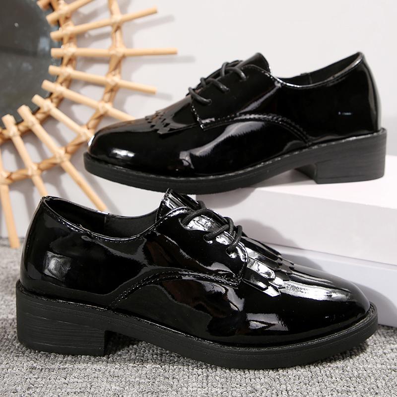 Lucyever Black Patent Leather Loafers Shoes for Women Plus Size Lace Up Office Flat Shoes Women Comfort Low Heels Pumps Ladies