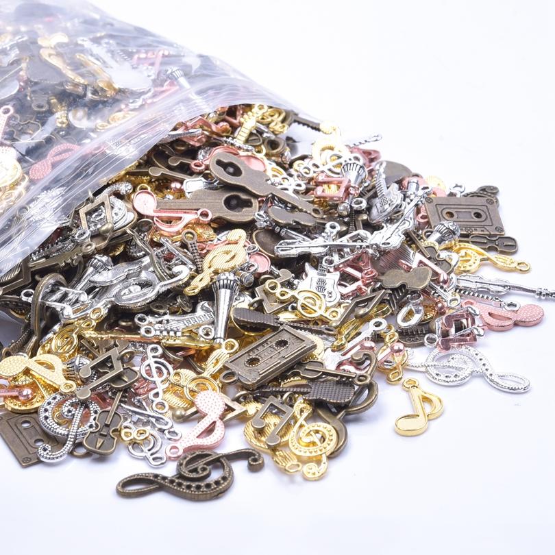Vintage Music Series Random Mix Wing Guitar Musical Note Bulk Charms For Jewelry Making Supplies Metal Tape Pendant DIY Material