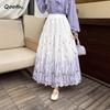 Embroidered A-Line Maxi Skirt French Romantic Floral Print QT2852