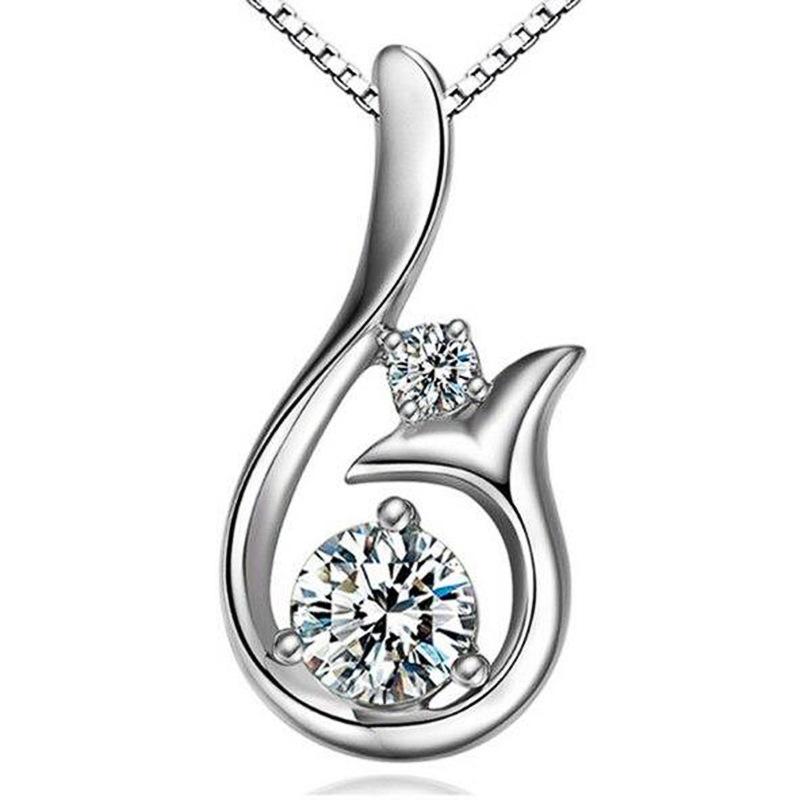 Curved Abstract Double Round Cubic Zirconia Pendant Elegant Women Clavicle Necklace