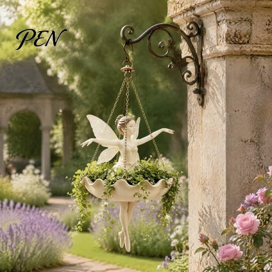 Decorative Succulents Holder for Balcony Ballet Dancer & Mermaid Hanging Planter, Resin Shell-Shaped Flower Pot with Metal Chains, Stylish Decor Patio