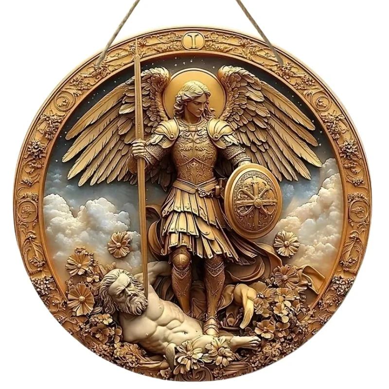 

2D Angel Circular Wooden Sign, Religious Theme, Suitable for Home, Office, Garage, Garden, Porch, Festival Decoration, Gifts Round 20X20CM