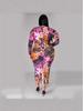 Elegant European & American Style Sheath Dress with Slit – Printed Long-Sleeve, Slim Fit, Round Neck