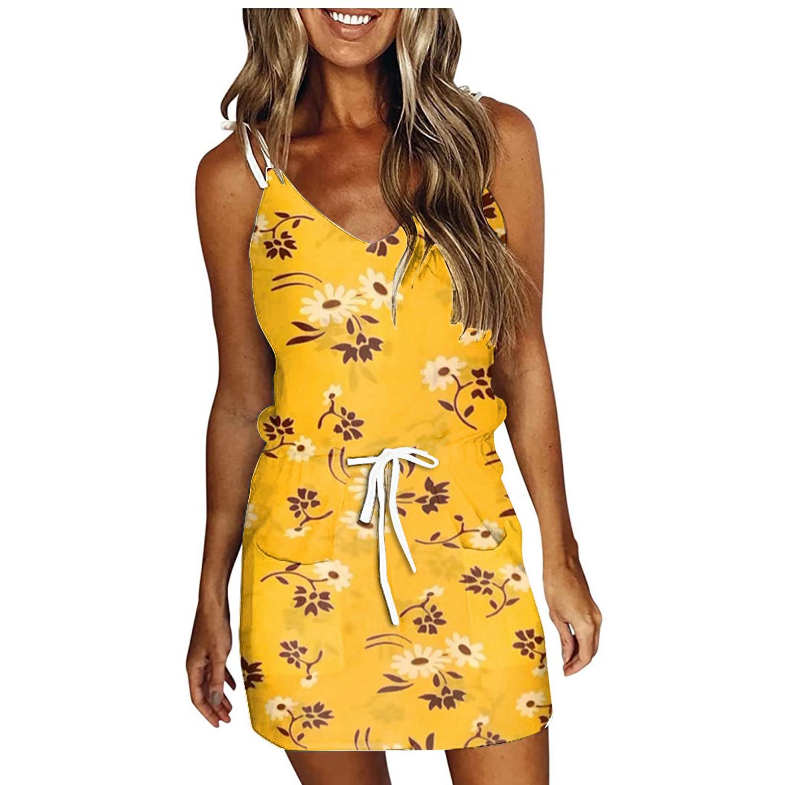 

Женское повседневное платье с завязками, с лямками, сексуальное, облегающее, спортивное M жёлтый