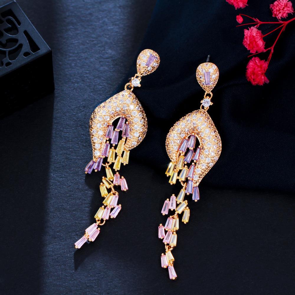 Star Same Length Heavy Industry Celebrity Color Zircon Tassel Earrings Pin Earrings Earrings