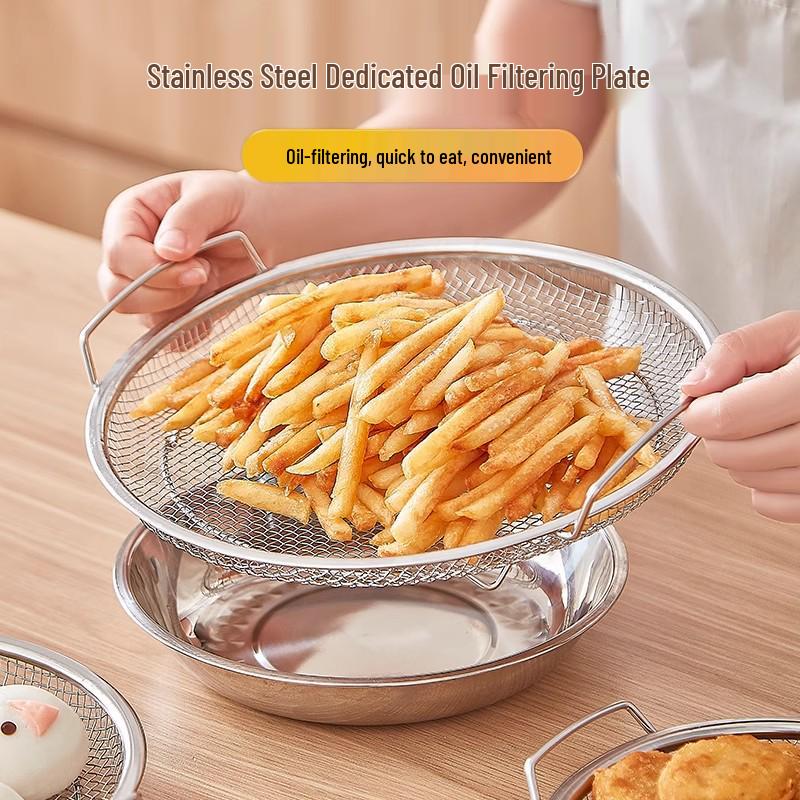 304 Stainless Steel Oil Filter Mesh Frying Basket and Draining Tray