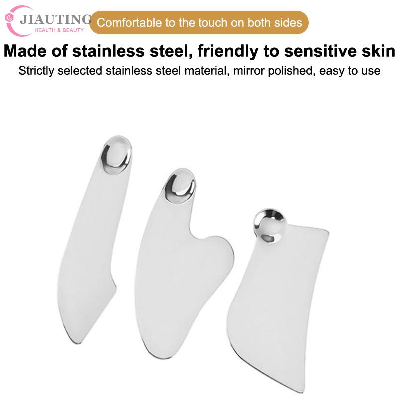 Stainless Steel Guasha Scraper With Pu Leather Bag Metal Spatula Facial Massager Beauty Facial Skin Care Tools Guasha Board