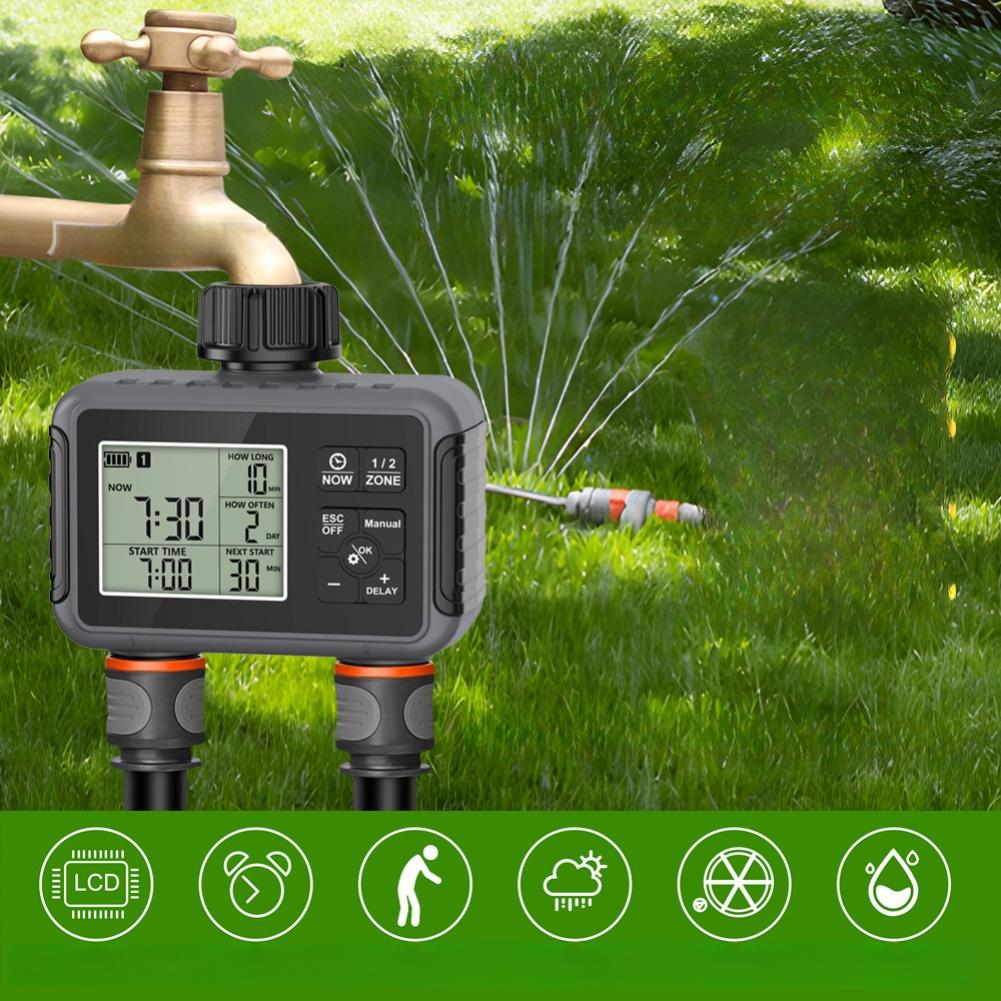 For Outdoor Irrigation Black Water Timer Irrigation Unit Rain Delay Up To 15 Days Operates Two Independent Zones