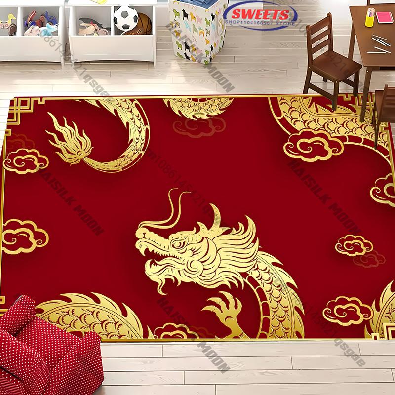 1PC Chinese Style Zodiac Malone Horse Dragon Theme Printed Carpet, Rugged for Living Room Bedroom, Door Decor Mat, Holiday Gifts