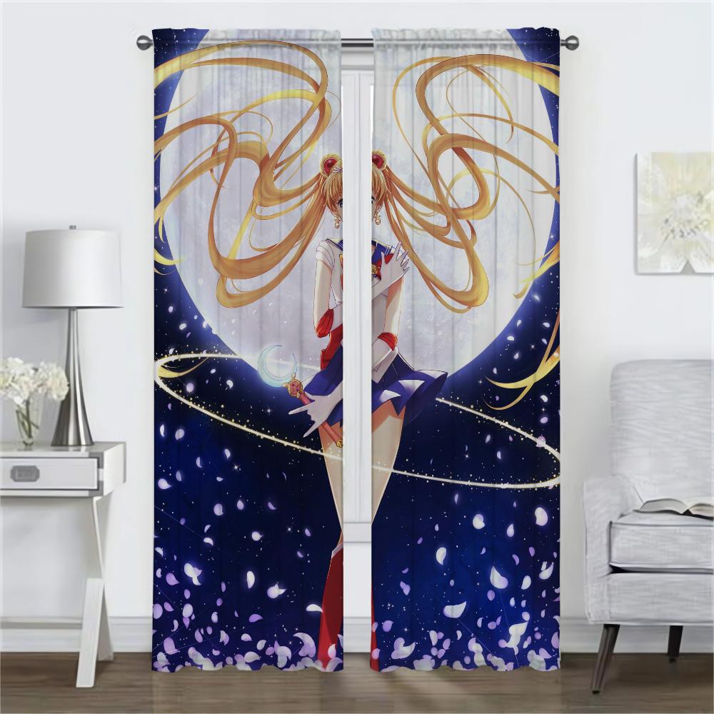 SailorS Moon Home Interior Curtains 2 Pieces Elegant Room Curtains for Camera Halloween Decoration Window Curtain Partition