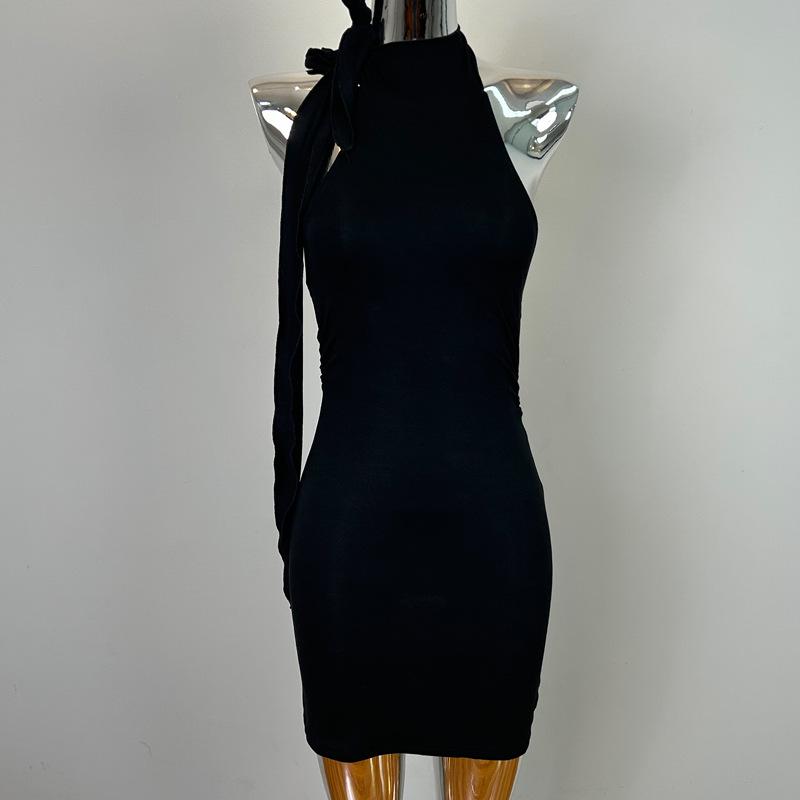 Korean Dongdaemun Halter Tie-Up Bodycon Mini Dress