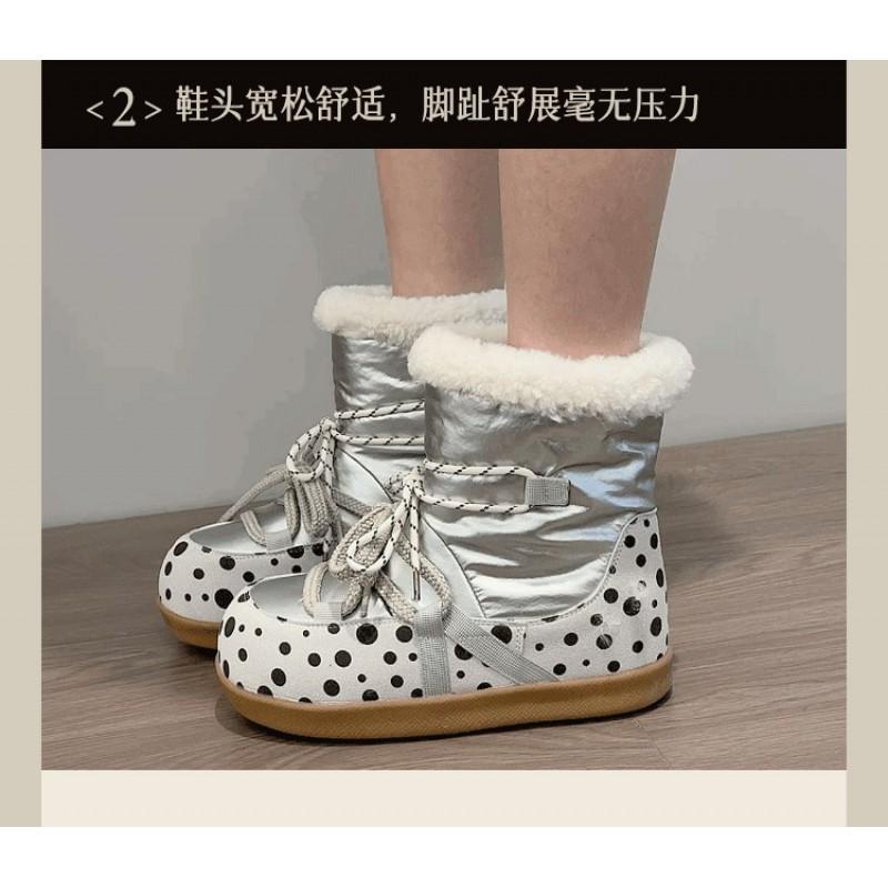 Womens Winter Warm Snow Boots Fleece Lined Polka Dot Mid-Calf Non-Slip Comfortable