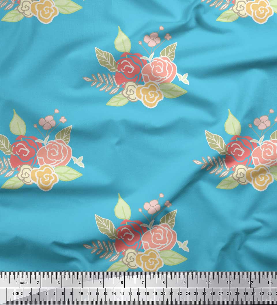 

Soimoi Blue Japan Crepe Satin Fabric Flower & Leaves Watercolor Print Тканина на метр 42 дюйма 42 Inch Wide - Poly Crepe синій
