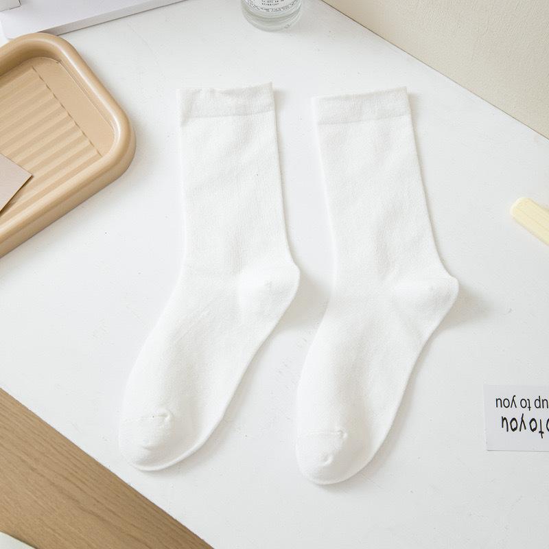 White boneless medium tube confinement socks summer thin loose solid color stacking socks spring and autumn boneless cotton socks children