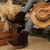 New Style Luxury Women's Brand Design Tassel Western Stray Boot Women Pointed Toe Mid Calf Riding Boots Metal Decoration Booties