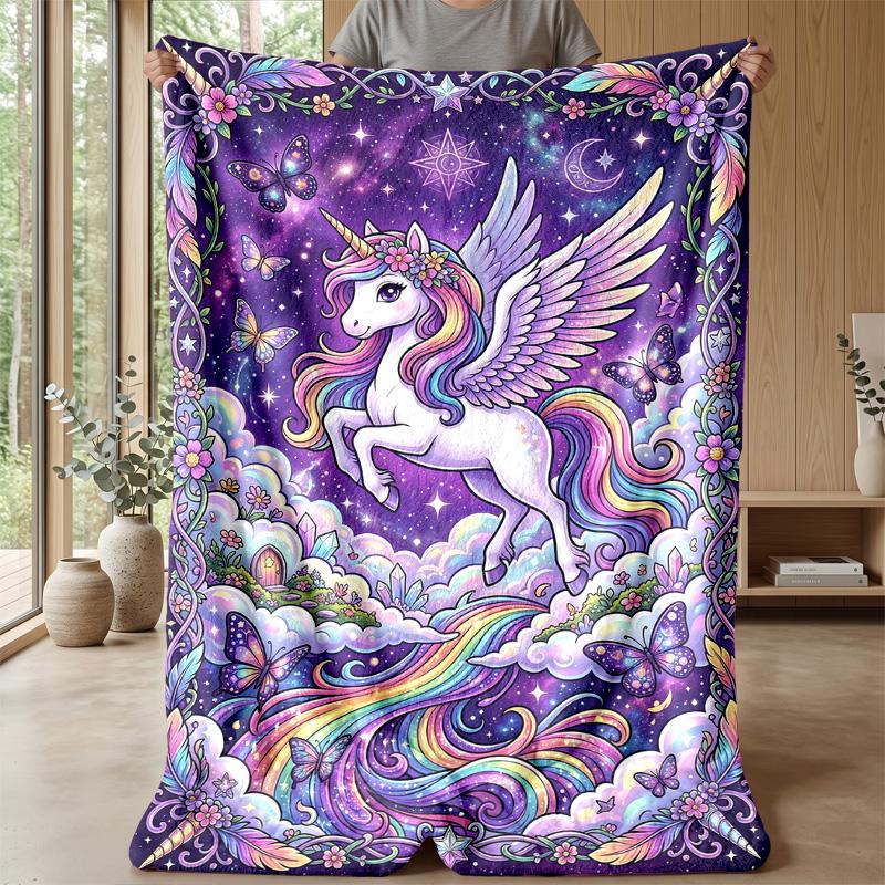 Fantasy Winged Unicorn Theme Blanket Lightweight Warm Flannel Blanket Decorative Throw Blanket for Home Decoration