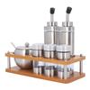 Sada dávkovačů kuchyňských koření s dřevěnou základnou, multifunkční sada lahví na olejový ocet a sůl