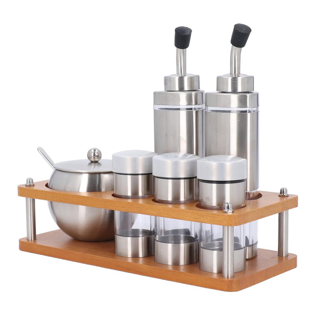 Sada dávkovačů kuchyňských koření s dřevěnou základnou, multifunkční sada lahví na olejový ocet a sůl