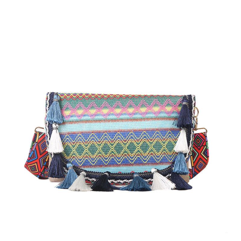 Ethnic-style Crossbody Bag Niche Tassel Bucket Bag Versatile and Fashionable Small Square Bag for Women