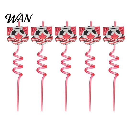 Colorful Spiral Straw 5Pcs Soccer Straws, Reusable Drinking Straws for National Flag Birthday Party, Football Theme Party Celebration Beverage