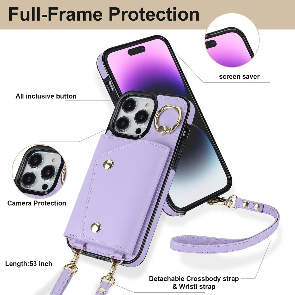 Crossbody Lanyard Handschlaufe Rring Kartenhalter Leder Handyhülle für iPhone 16 15 14 11 Pro Max XS XR 7 8 Plus 13 12 Mini