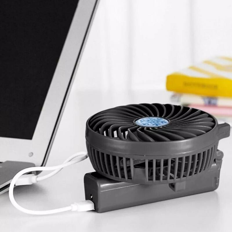 (Blue) Mini Hand Held Fan Portable Folding Desk Fan Cooler Cooling USB Rechargeable Fan
