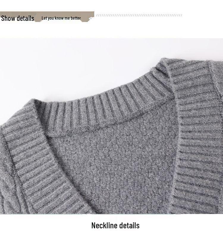 2026 A/W Women's V-neck Knit Cardigan - Mid-length, Solid Color, Loose Fit Sweater Coat