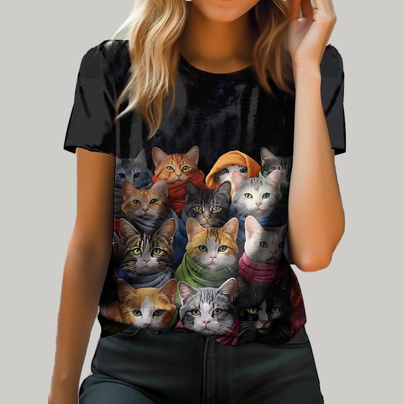 

Модная женская футболка с принтом «Группа кошек», забавная повседневная футболка с круглым вырезом и короткими рукавами, летняя женская футболка 8XL серый