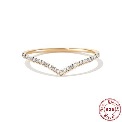 Popular Fashion Personality Trendy V-Shaped Moissanite Diamond Ring S925 Silver Wind Trend Ring Women