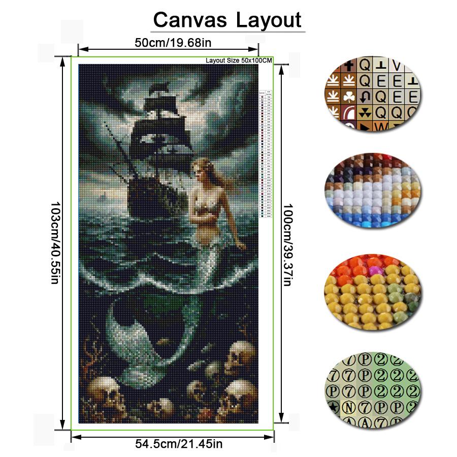 Diamond Mosaic Mermaid Skull Sailboat Scenery Large Size Diy Diamond Painting Fairy Tale Full Drill Jewelry Cross Stitch Kits Wall Decor