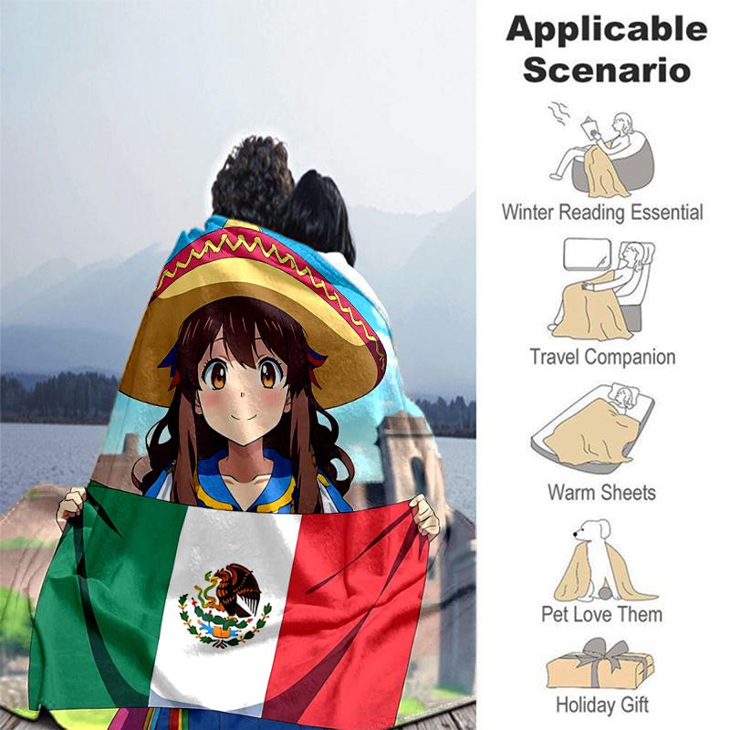 1pc Mexican Culture Celebration Flannel Blanket Soft Warm Throw Blanket for Bedroom Living Room Bed Travel Camping Picnic Gift. MT71501118