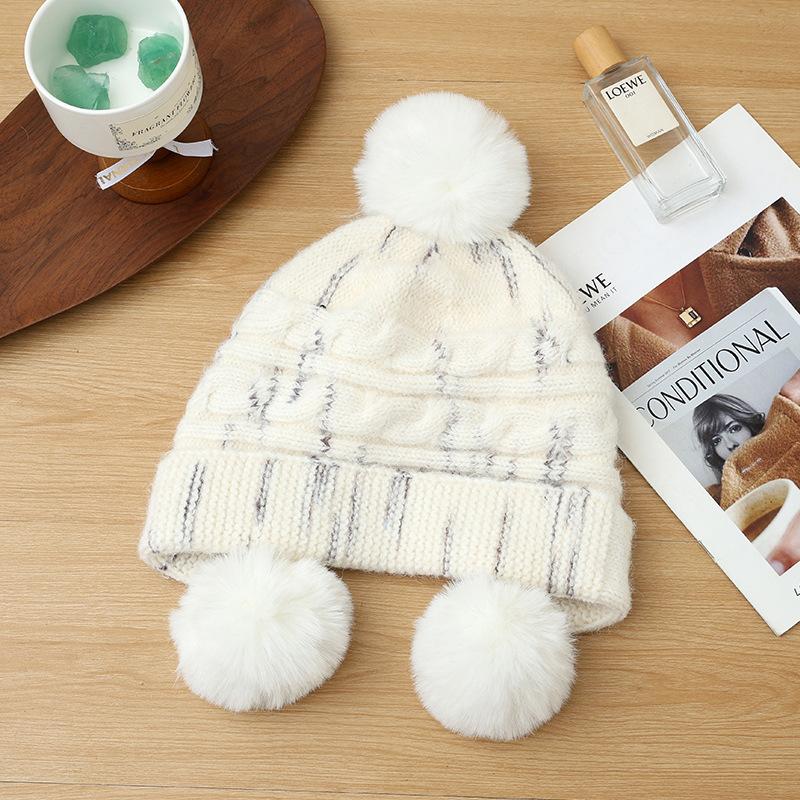 Hat for Women In Autumn and Winter Casual Versatile Tie Dye Wool Hat Outdoor Plus Velvet Thickened Cold Warm Hat Cute Fur Ball Hat